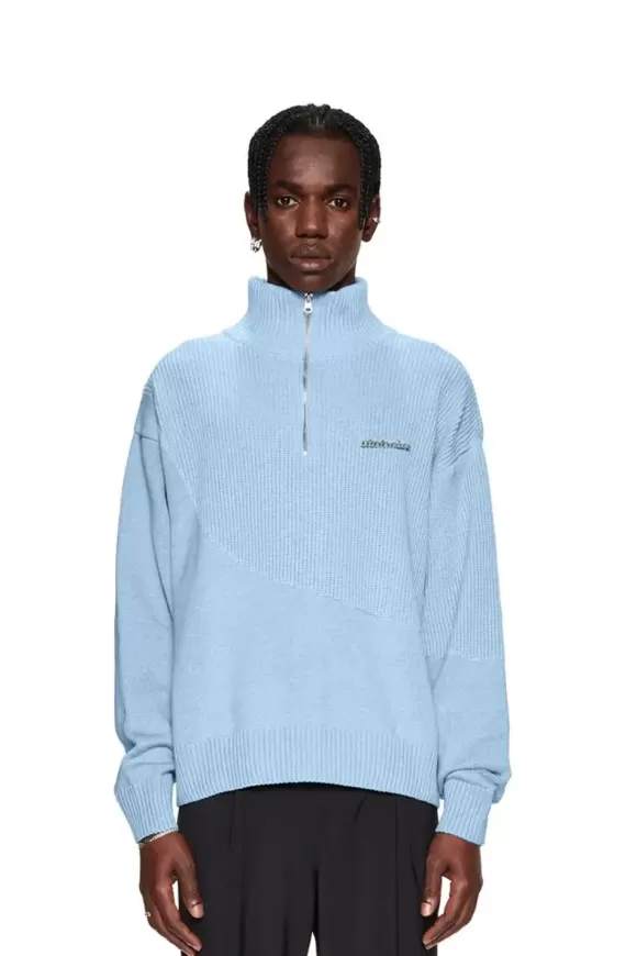 Cc Knit Halfzip Light Blue>OLAKALA Cheap