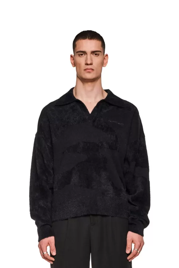 Glitched Fuzzy Polo Black>OLAKALA New