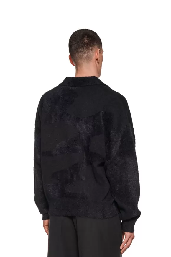 Glitched Fuzzy Polo Black>OLAKALA New