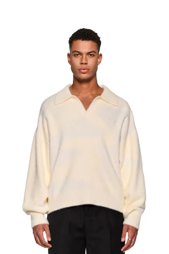 Glitched Fuzzy Polo Cream>OLAKALA Best