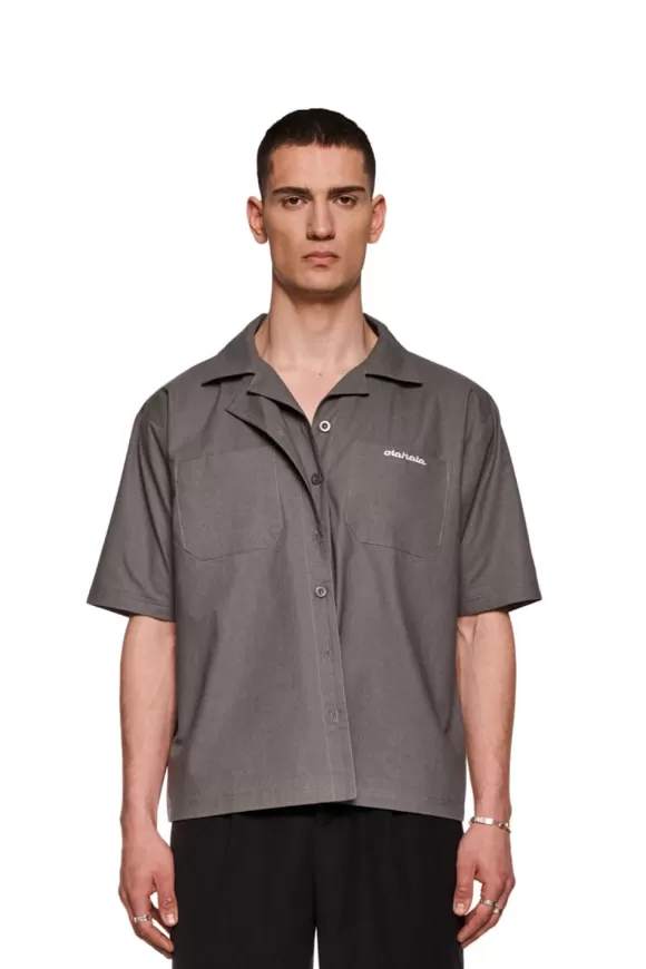 Layered Short Sleeve Shirt Gray>OLAKALA Cheap